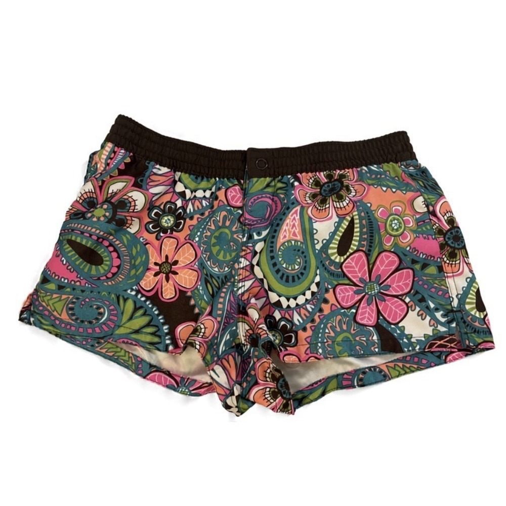 Old Navy Y2K Neon Floral Paisley Beach Pool Shorts Coconut Girl Retro Surfer S
